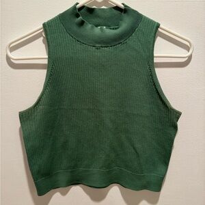 Green Sleeveless Ribbed Knit Top